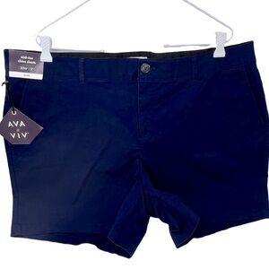 Ava & Viv Navy Blue Mid Rise Chino Shorts Size 20W 2X NWT Cotton Spandex Blend